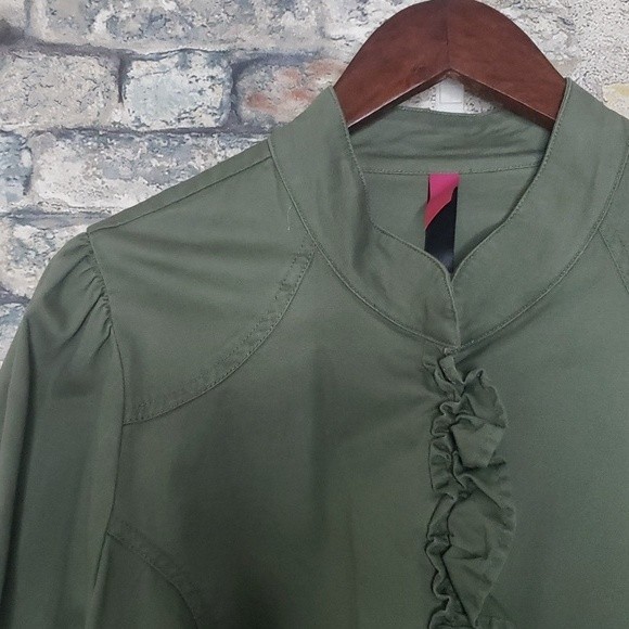 NEW * Women's Pure Energy Cottagecore Green Ruffle Trimmed Light Coat 18 - 20 - Picture 2 of 11